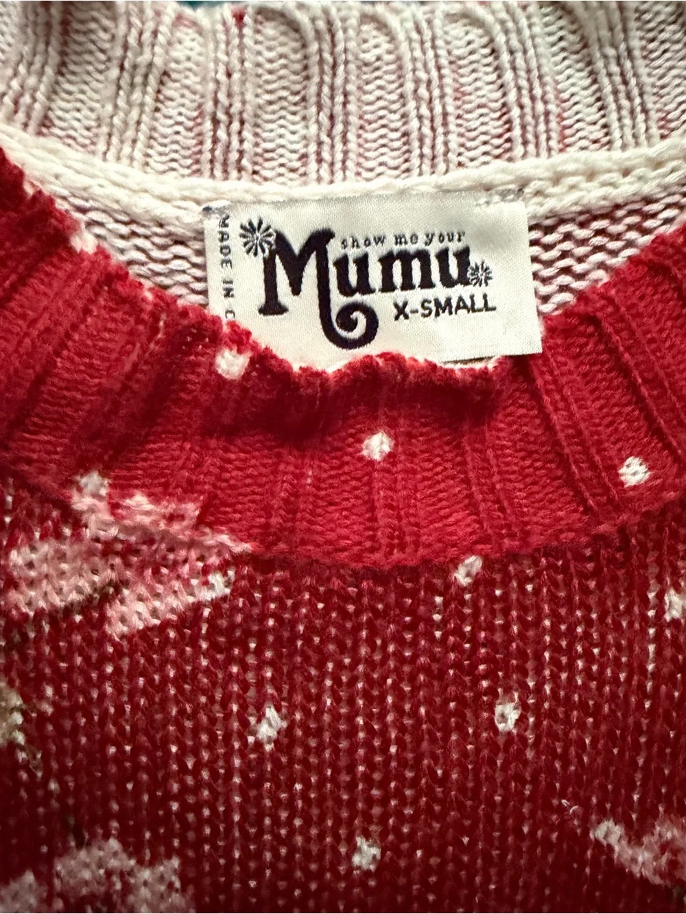 Show Me Your Mumu Dotcha Love Me Knit Cropped Varsity Sweater Red Floral S Boho